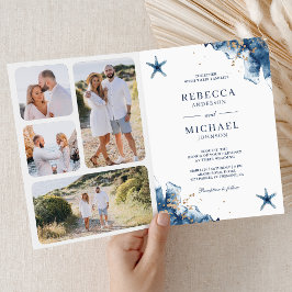 Invitación Estrella de mar naval náutica Boda de código QR to