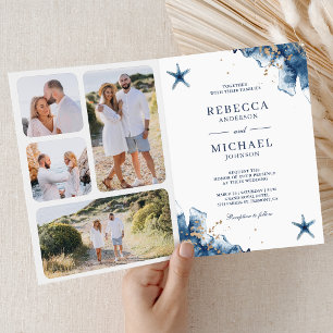 Invitación Estrella de mar naval náutica Boda de código QR to