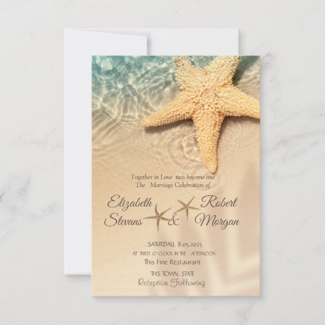 Invitación Estrella de mar Playa de arena Boda (Anverso)