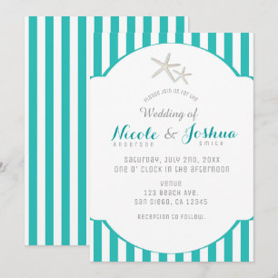 Invitación Estrella de mar Turquesa Rayada Elegante Playa