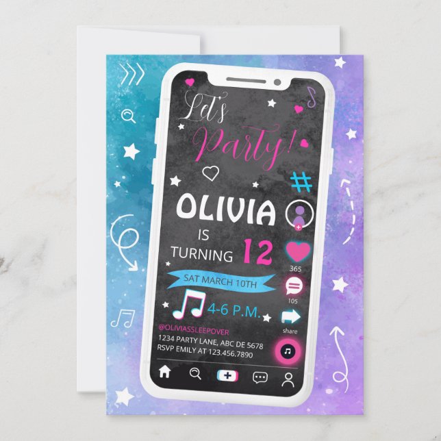 Invitación Estrella de música adolescente Cumpleaños (Anverso)