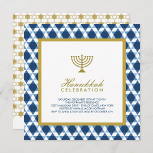 Invitación Estrella De Oro Azul Hanukkah De David Menorah Fie
