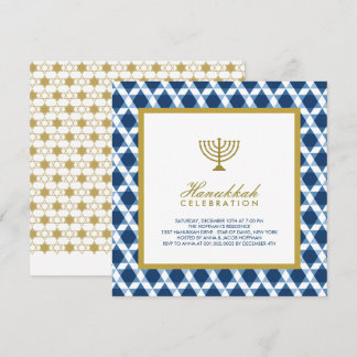 Invitación Estrella De Oro Azul Hanukkah De David Menorah Fie