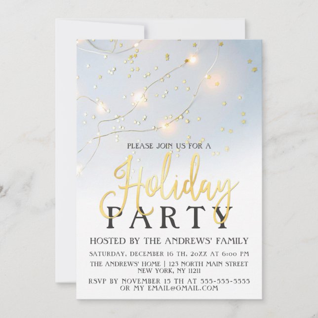 Invitación Estrella de Oro Blanco Confetti Luces brillantes v (Anverso)