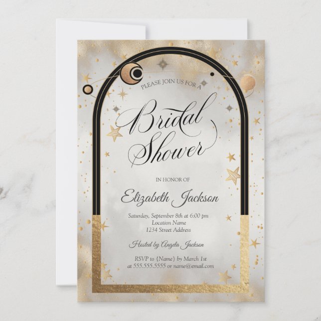 Invitación Estrella de oro Celestial Sun Moon Galaxy Bridal S (Anverso)