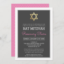 Invitación ESTRELLA DE ORO DEL murciélago de DAVID mitzvah ro