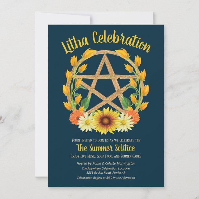 Invitación Estrella de oro del solsticio de verano de Litha W (Anverso)