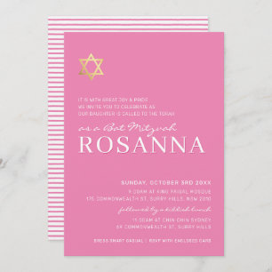 Invitación ESTRELLA DE ORO moderno Bat Mitzvah bonito mínimo 