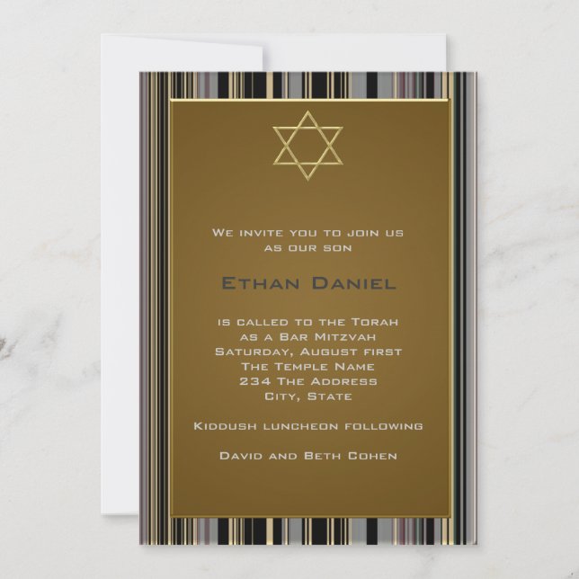 Invitación Estrella de oro negro de David Bar Mitzvah (Anverso)