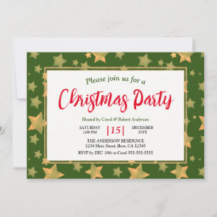 Invitación Estrella de Oro Verde Elegante Fiesta de Navidad V