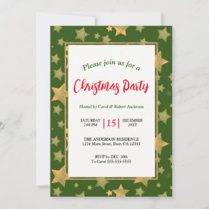 Invitación Estrella de Oro Verde Elegante Fiesta de Navidad V