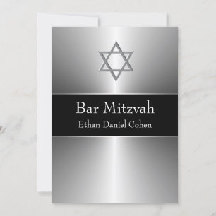 Invitación Estrella de plata negra de David Bar Mitzvah