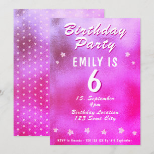 Invitación Estrella de Relieve metalizado Metálico Rosa Cute