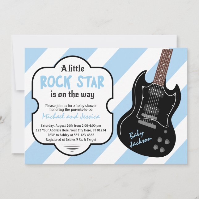 Invitación Estrella de rock azul y negro rock a Bye Baby Show (Anverso)