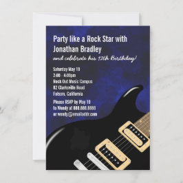 Invitación Estrella de rock de guitarra de música azul cumple