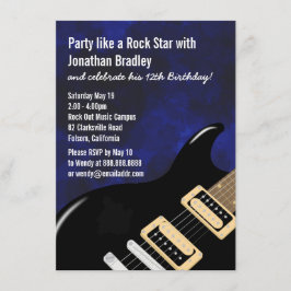Invitación Estrella de rock de guitarra de música azul cumple