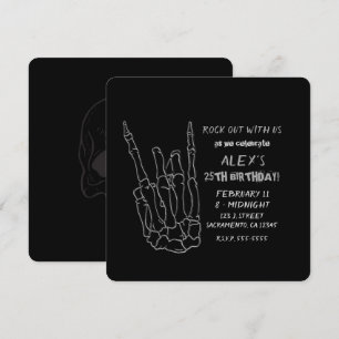 Invitación Estrella de Rock Mano de Esqueleto Fiesta de Cumpl