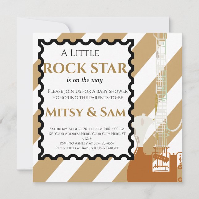 Invitación Estrella de rock marrón rock a Bye Baby Shower (Anverso)