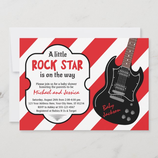 Invitación Estrella de rock rojo y negro: Adiós Baby Shower
