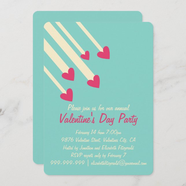 Invitación Estrella de tiro moderna de corazón rosado Fiesta  (Anverso / Reverso)