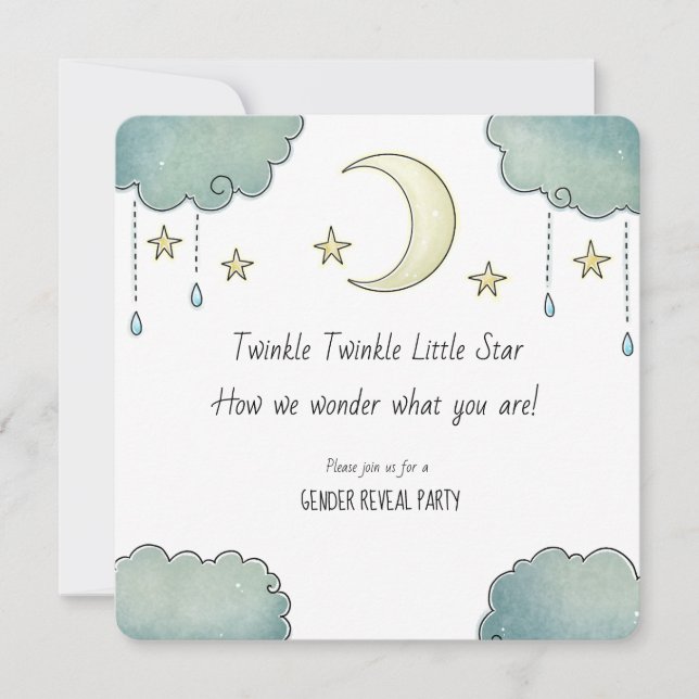 Invitación Estrella de Twinke Twinkle Género Revelar ducha de (Anverso)