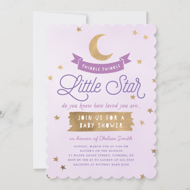 Invitación Estrella de Twinkle| Baby Shower| Púrpura (Anverso)