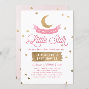 Invitación Estrella de Twinkle Baby Shower Rosa
