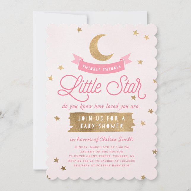 Invitación Estrella de Twinkle| Baby Shower| Rosa (Anverso)