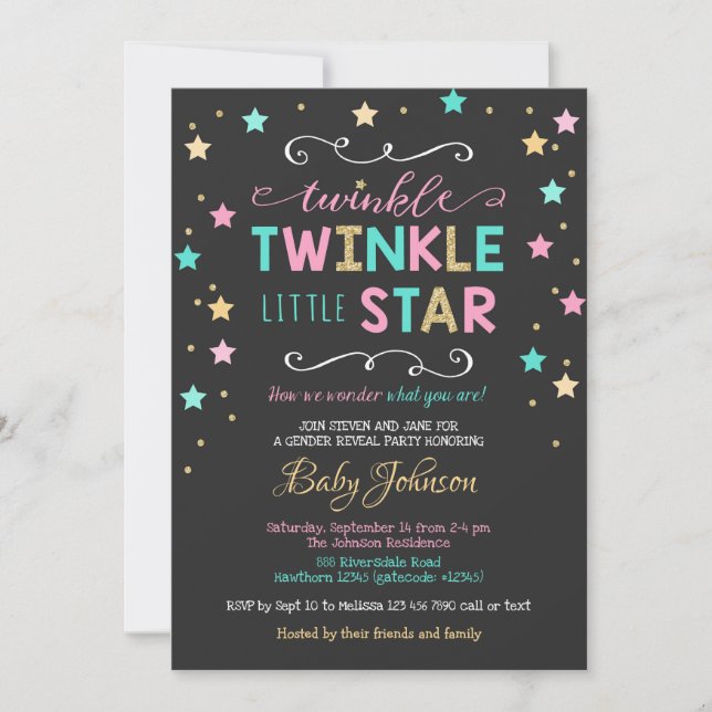 Invitación Estrella de Twinkle Twinkle Baby Shower, Revelació (Anverso)