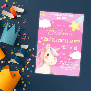 Invitación Estrella de unicornio moderna y rosa delgado, segu