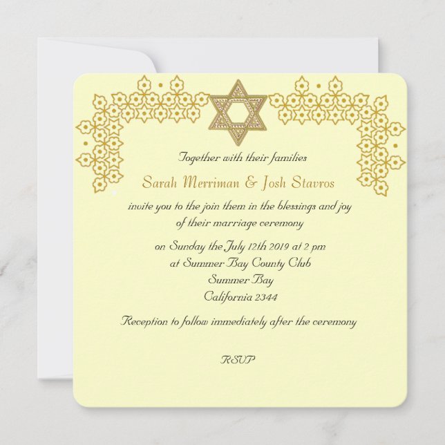 Invitación Estrella del boda judío del chuppah de David (Anverso)