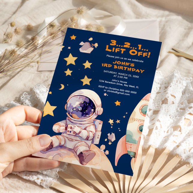 Invitación Estrella del Espacio Azul cumpleaños Cosmos Astron (Subido por el creador)