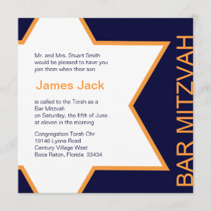 Invitación Estrella del naranja y del azul de Mitzvah de la