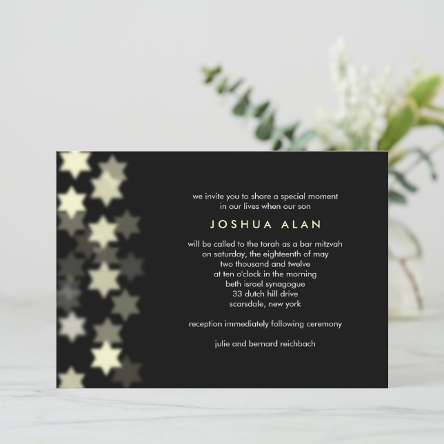 Invitación Estrella destacada de David Bar/Bat Mitzvah Invita (Anverso de pie)