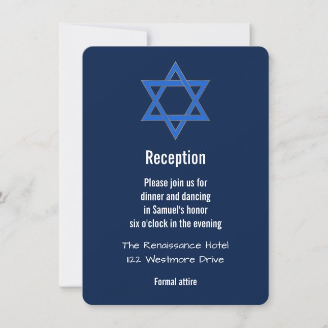 Invitación Estrella dorada azul marina de David Bar Mitzvah R (Anverso)