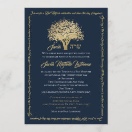Invitación Estrella dorada de David en Tree Bat Mitzvah
