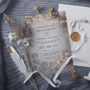 Invitación Estrella Dorada de Mar Chic Tropical Playa Código 