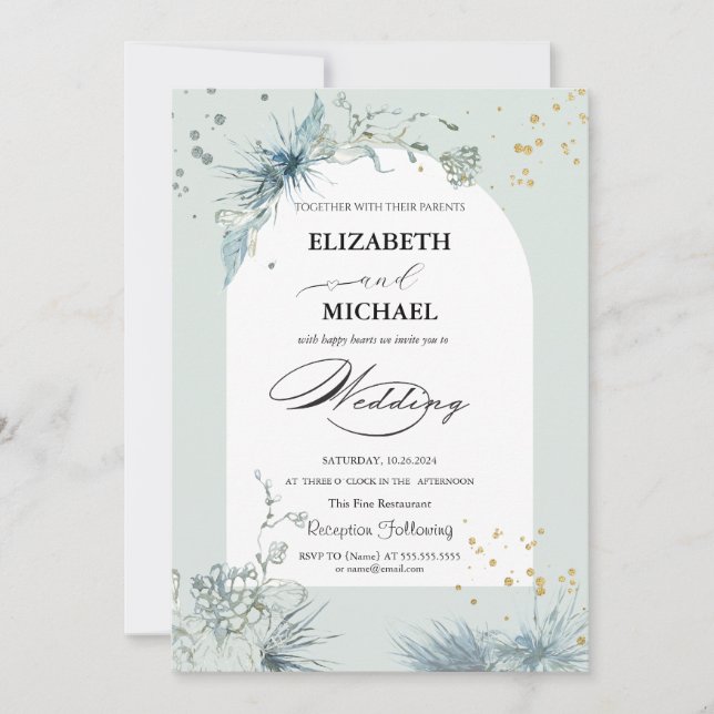 Invitación Estrella dorada del sol y la luna de boda celestia (Anverso)