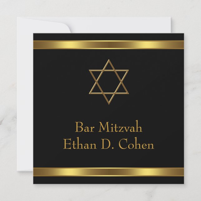 Invitación Estrella dorada negra de David Bar Mitzvah (Anverso)