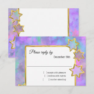 Invitación Estrella dorada RSVP Resumen Rosa morado azul