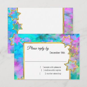Invitación Estrella dorada RSVP Resumen Rosa Verde Azul