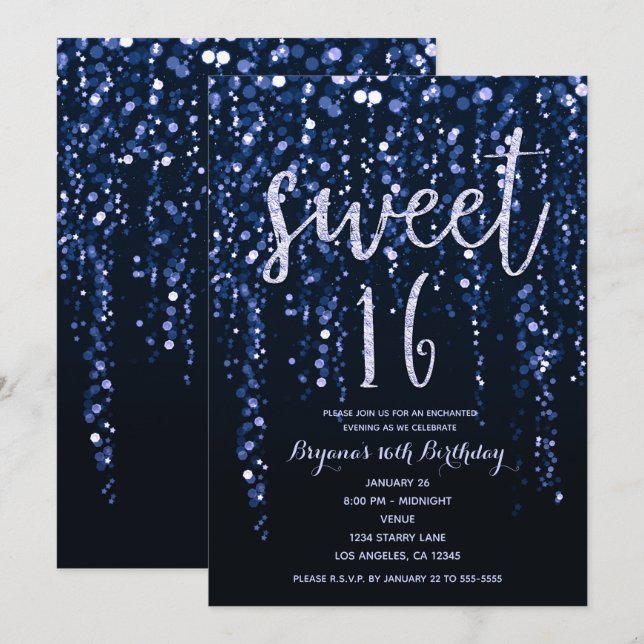 Invitación Estrella encantada ilumina Fiesta Blue Violet Swee (Anverso / Reverso)