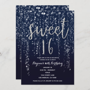 Invitación Estrella encantada Luces Silver y Blue Sweet 16 Fi