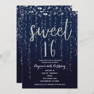 Invitación Estrella encantada Luces Silver y Blue Sweet 16 Fi