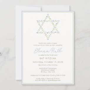 Invitación Estrella floral elegante judía de David Bat Mitzva