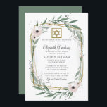 Invitación Estrella floral geométrica moderna Bat Mitzvah de<br><div class="desc">El diseño se compone de delicados acuarelas florales de flores botánicas y follaje verde de hojas sobre un sencillo fondo blanco. Una simple estrella de david adorna el marco geométrico. Disponible aquí: http://www.zazzle.com/store/selectpartysupplies</div>