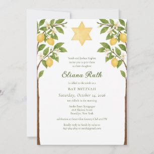 Invitación Estrella floral judía de limón de David Bat Mitzva