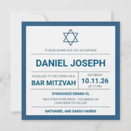 Invitación Estrella judía azul enmarcada Bar Mitzvah Invitaci