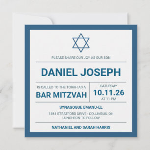Invitación Estrella judía azul enmarcada Bar Mitzvah Invitaci