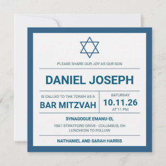 Invitación Estrella judía azul enmarcada Bar Mitzvah Invitaci